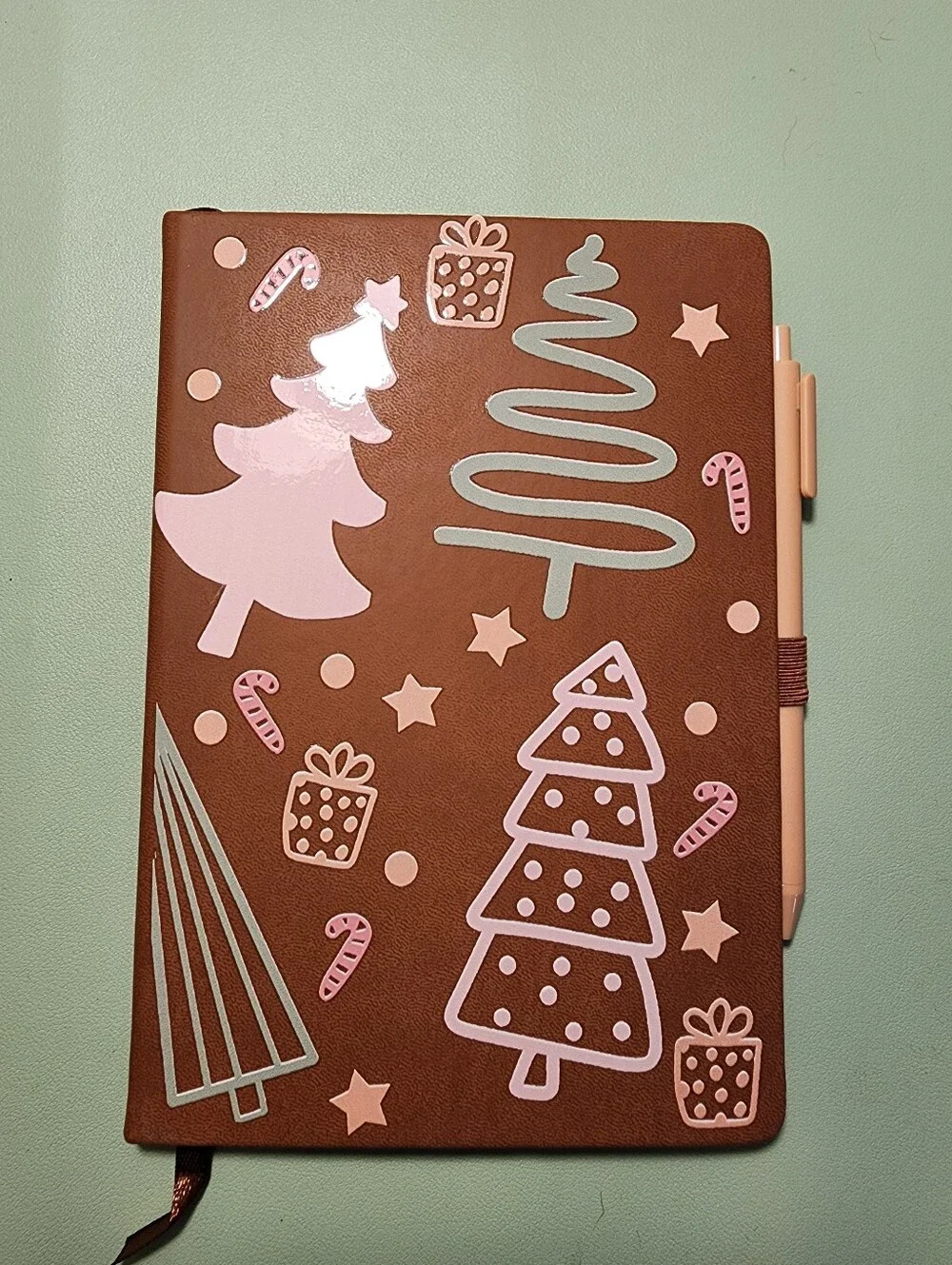 Brown Holiday Notebook with Pink & Silver Accents